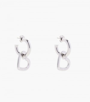 Marc Jacobs The Charmed Double Heart Hoops Women Earrings Silver USA | YM4-7968