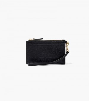 Marc Jacobs The Leather Top Zip Wristlet Women Wristlet Black USA | MQ4-1817