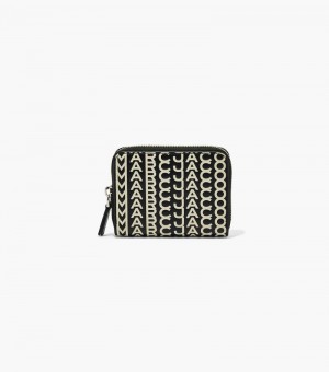 Marc Jacobs The Monogram Leather Zip Around Wallet Women Wallets Black / White USA | CG2-8990