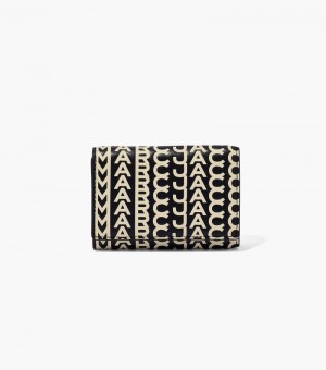 Marc Jacobs The Monogram Medium Trifold Wallet Women Wallets Black / White USA | GE4-8597