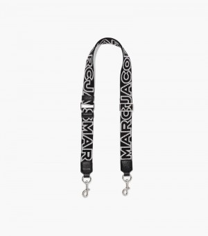 Marc Jacobs The Thin Outline Logo Webbing Strap Women Bag Accessories Black / Silver USA | JV2-9696