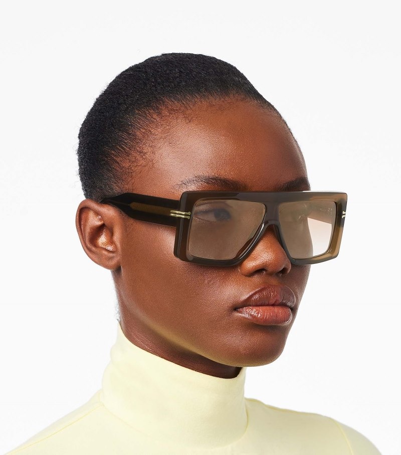 Marc Jacobs Icon Rectangular Sunglasses Women Sunglasses Olive USA | HS8-9641