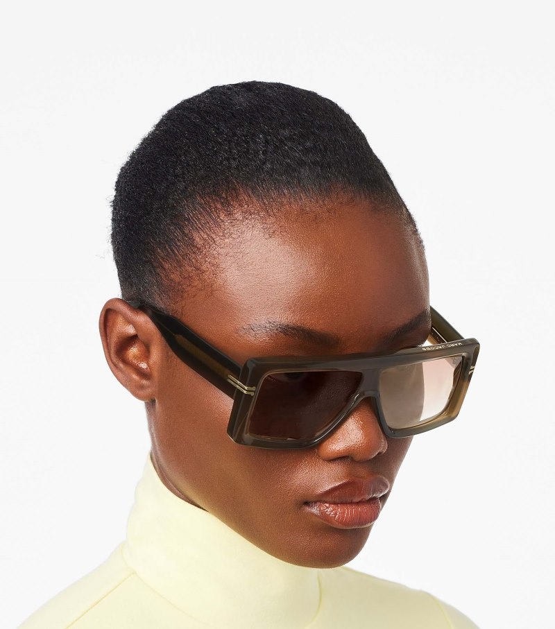 Marc Jacobs Icon Rectangular Sunglasses Women Sunglasses Olive USA | HS8-9641