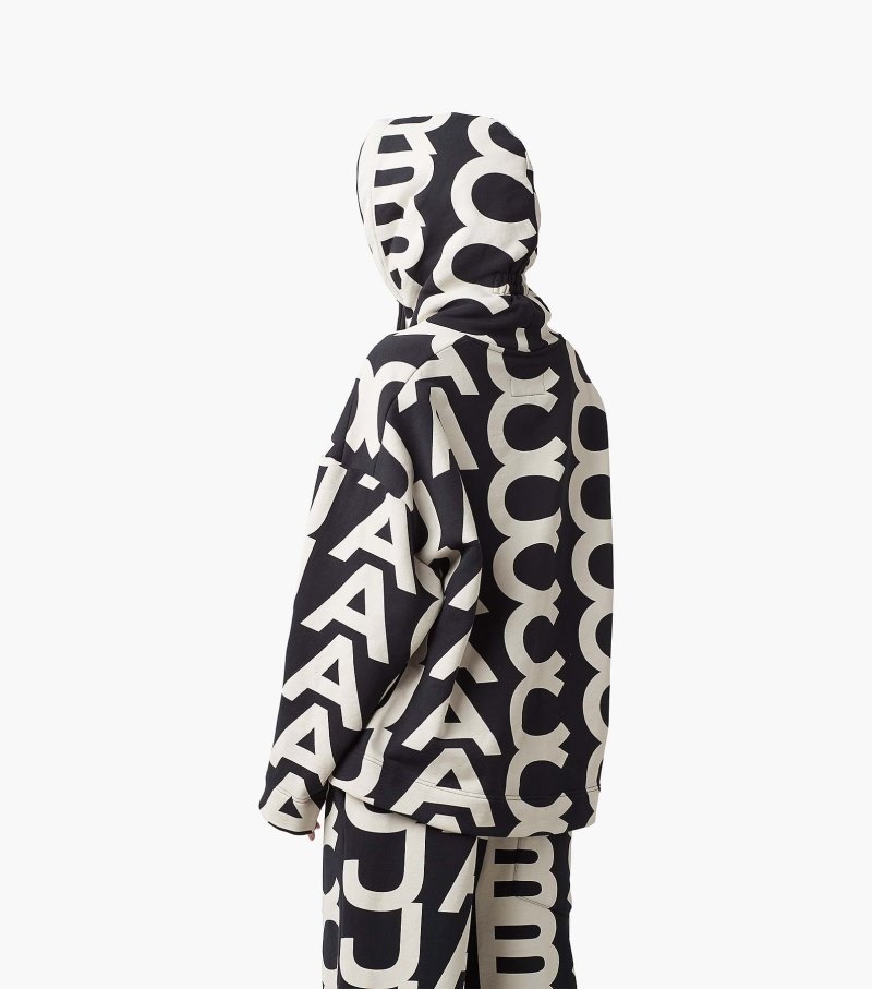 Marc Jacobs Monogram Oversized Hoodie Women Hoodie Black / White USA | ZH4-5377