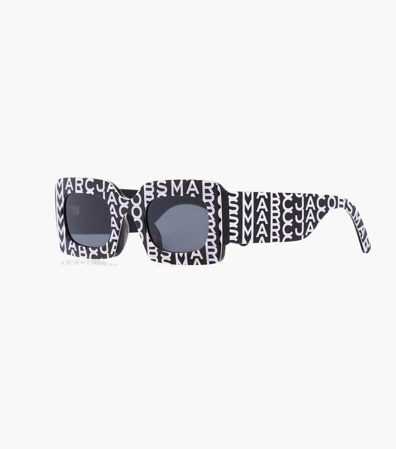 Marc Jacobs Monogram Rectangular Sunglasses Women Sunglasses Black / White USA | ZV3-5676