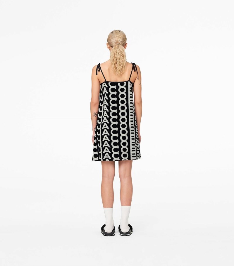 Marc Jacobs Monogram Terry Apron Dress Women Dresses Black / White USA | QW9-3006