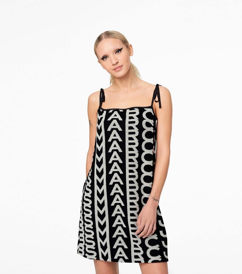 Marc Jacobs Monogram Terry Apron Dress Women Dresses Black / White USA | QW9-3006