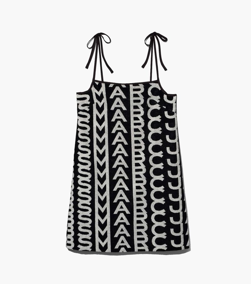 Marc Jacobs Monogram Terry Apron Dress Women Dresses Black / White USA | QW9-3006