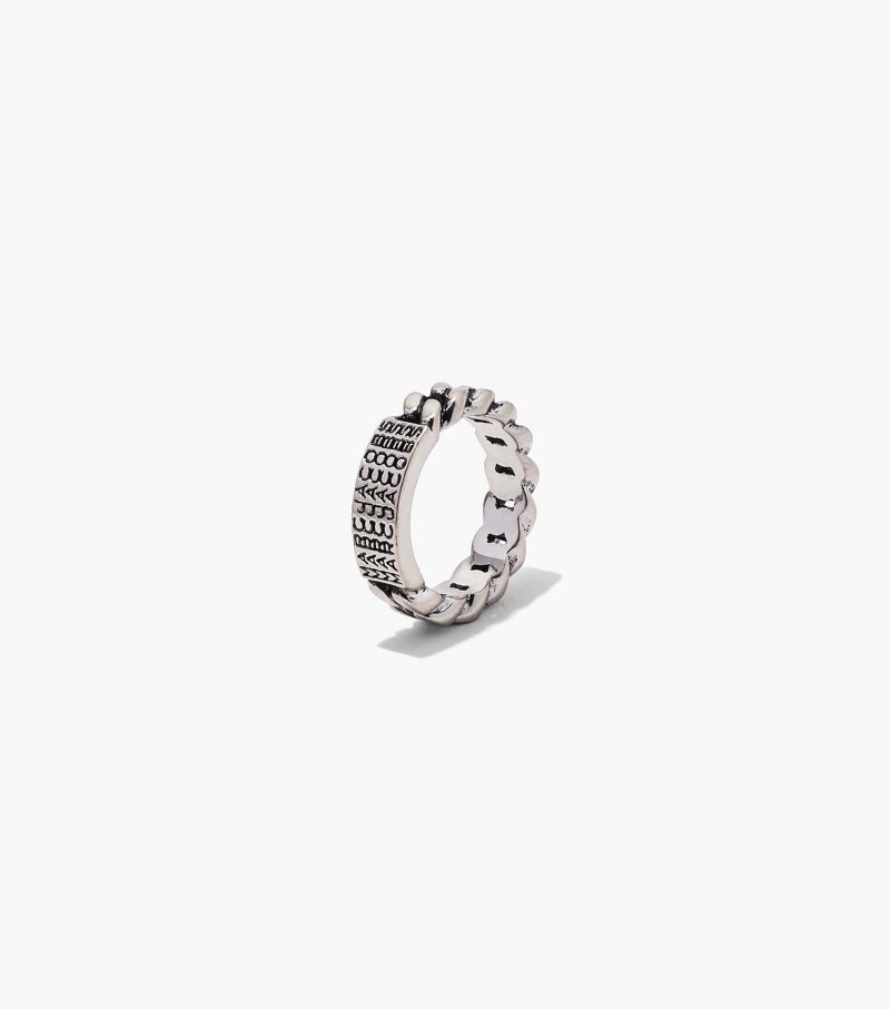 Marc Jacobs The Barcode Monogram ID Chain Ring Women Ring Silver USA | DA3-4968