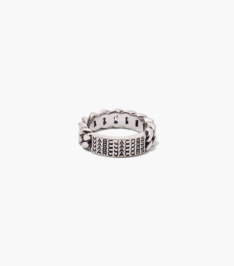 Marc Jacobs The Barcode Monogram ID Chain Ring Women Ring Silver USA | DA3-4968