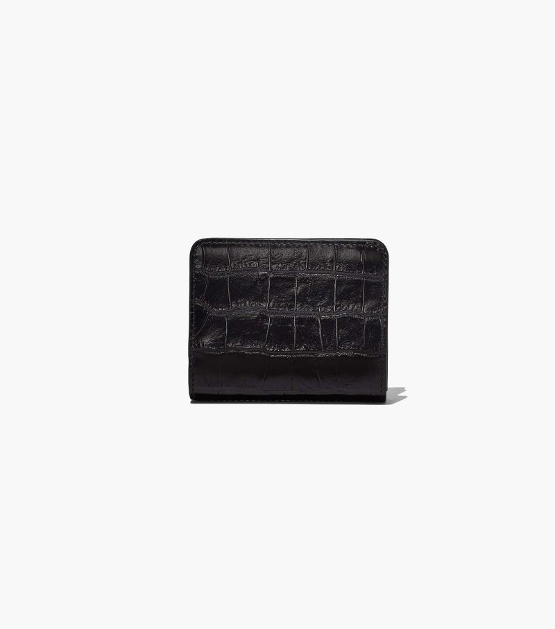 Marc Jacobs The Croc-Embossed Mini Compact Wallet Women Wallets Black USA | AP2-1337