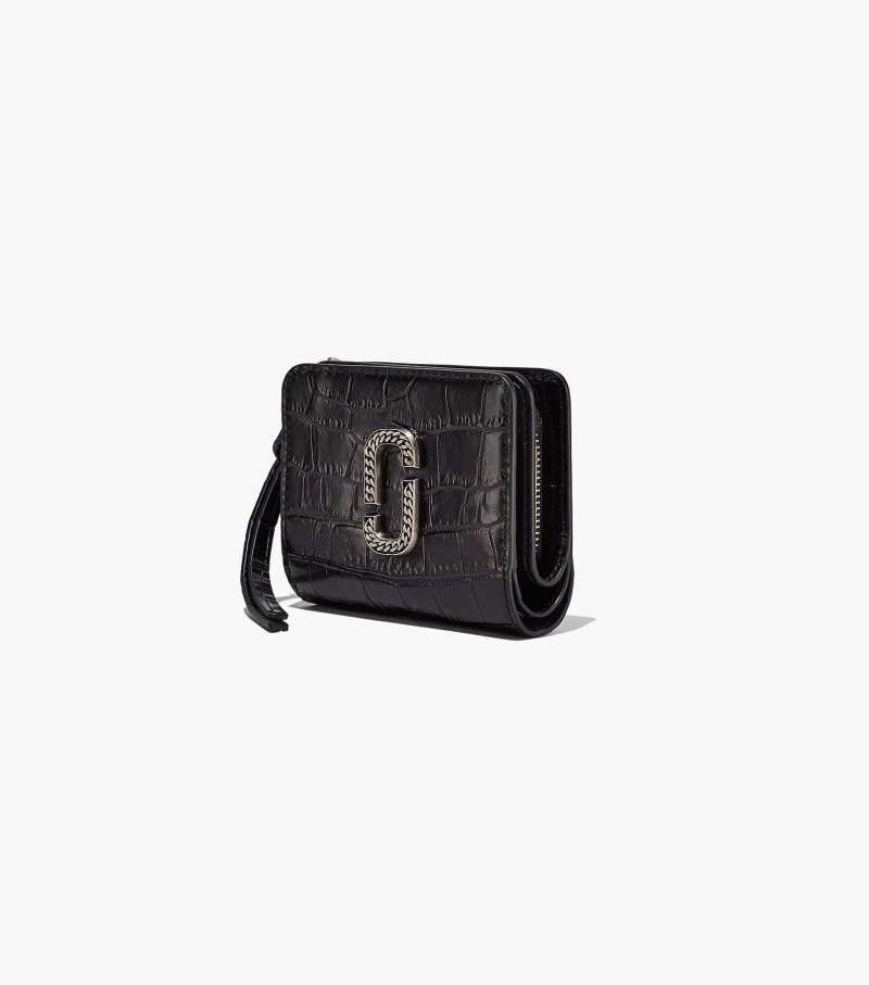 Marc Jacobs The Croc-Embossed Mini Compact Wallet Women Wallets Black USA | AP2-1337