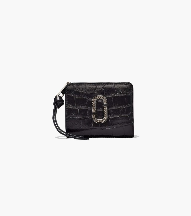 Marc Jacobs The Croc-Embossed Mini Compact Wallet Women Wallets Black USA | AP2-1337