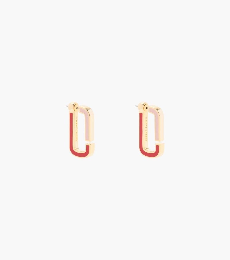 Marc Jacobs The J Marc Colorblock Flat Hoops Women Earrings Red Multicolor / Gold USA | PE1-6768