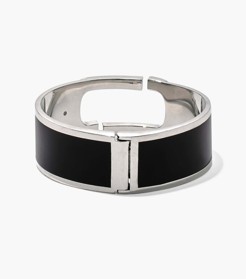 Marc Jacobs The J Marc Large Hinge Bangle Women Bangles Black / Silver USA | AO4-9962