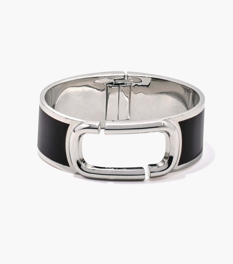 Marc Jacobs The J Marc Large Hinge Bangle Women Bangles Black / Silver USA | AO4-9962