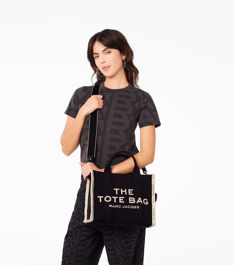 Marc Jacobs The Jacquard Medium Tote Bag Women Tote Bags Black USA | MF5-8864