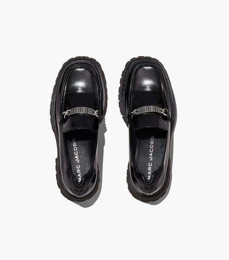 Marc Jacobs The Leather Barcode Monogram Loafer Women Loafers Black USA | ZE9-7849