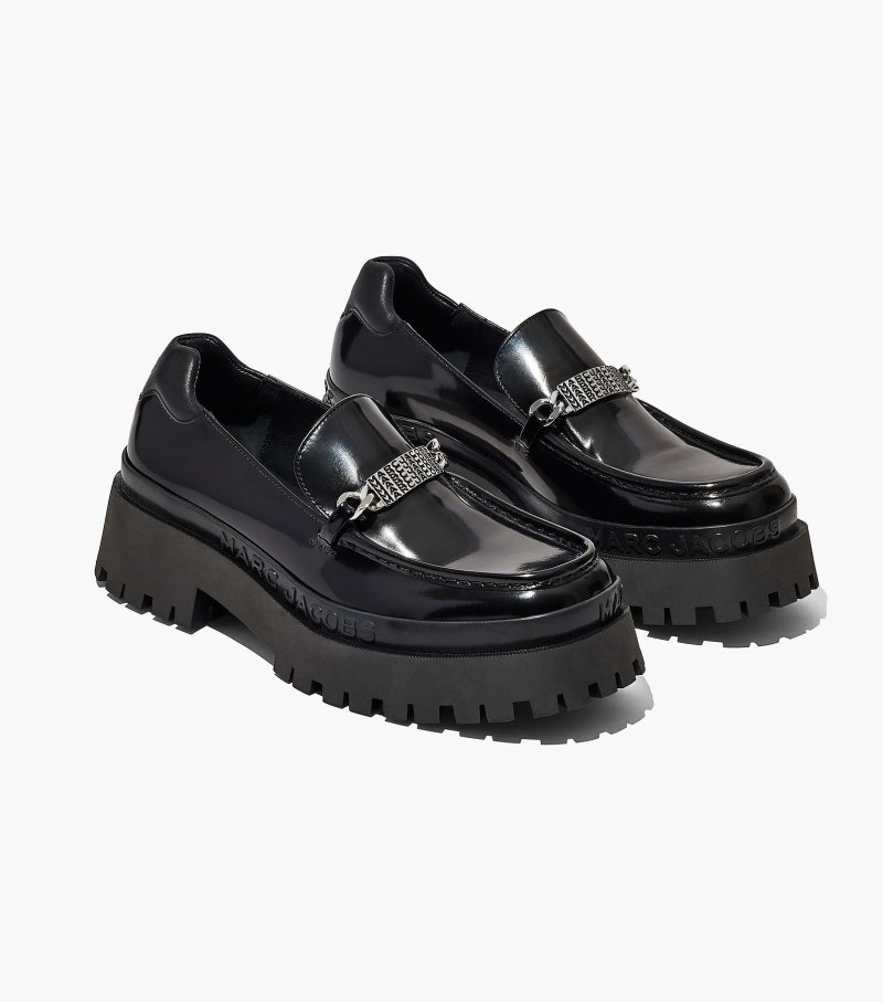 Marc Jacobs The Leather Barcode Monogram Loafer Women Loafers Black USA | ZE9-7849