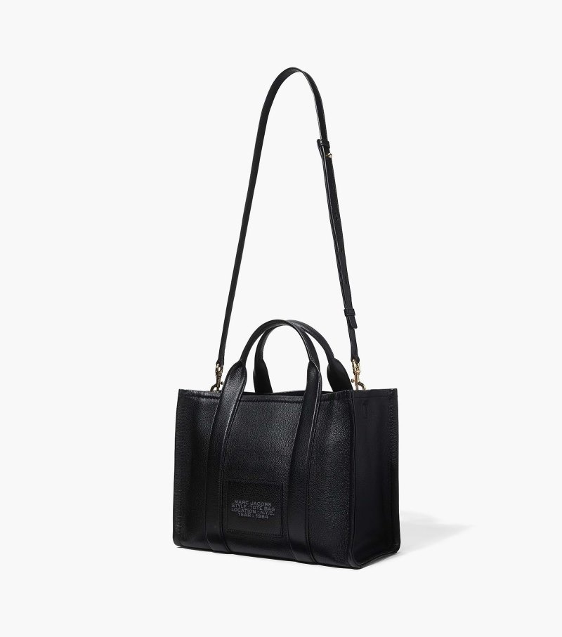 Marc Jacobs The Leather Medium Tote Bag Women Tote Bags Black USA | WD0-7039