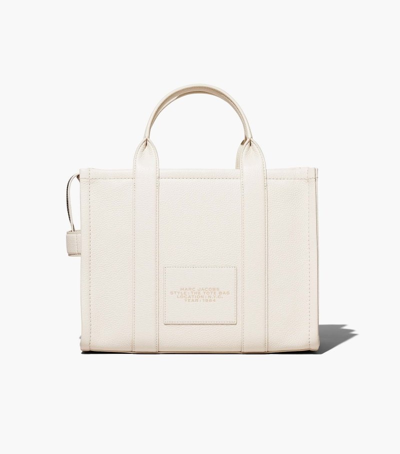 Marc Jacobs The Leather Medium Tote Bag Women Tote Bags White / Silver USA | PI8-1870
