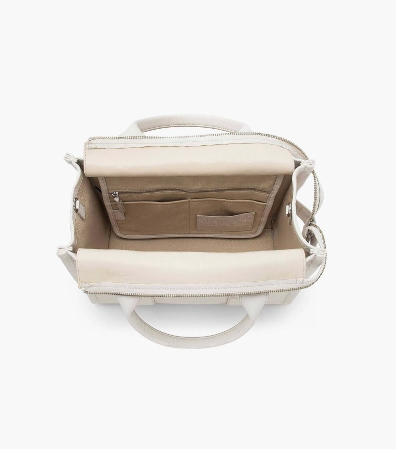 Marc Jacobs The Leather Medium Tote Bag Women Tote Bags White / Silver USA | PI8-1870