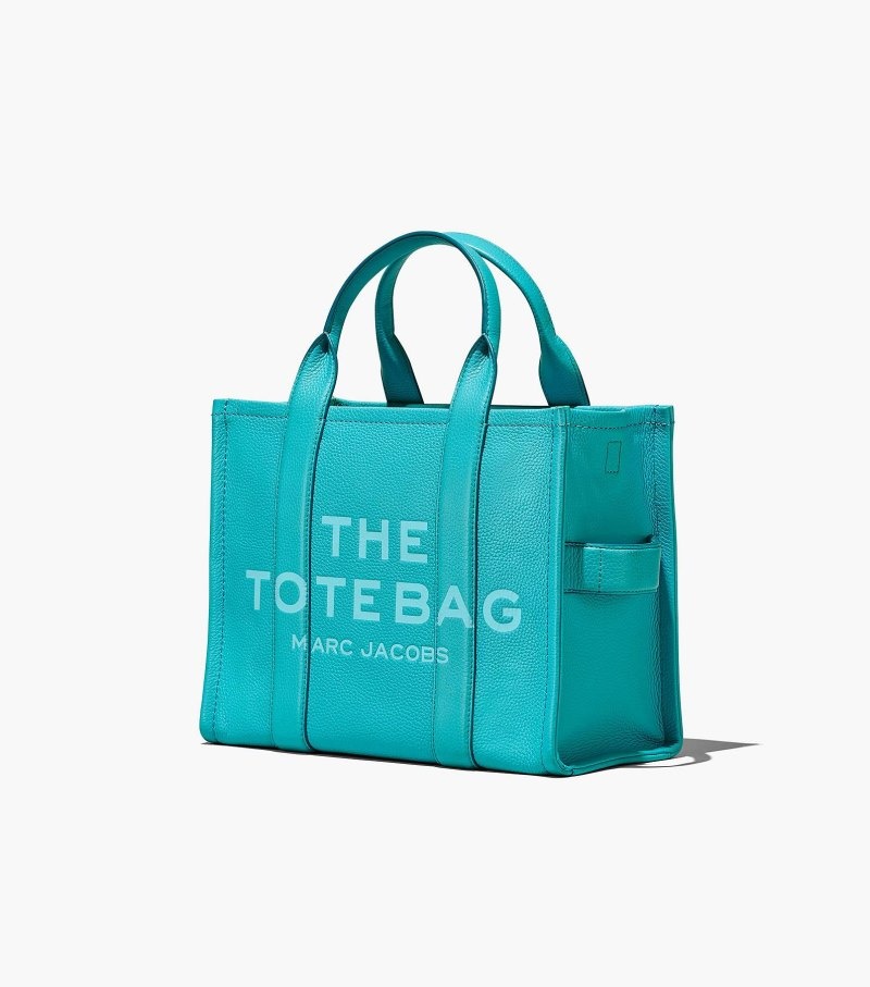 Marc Jacobs The Leather Medium Tote Bag Women Tote Bags Turquoise USA | GP7-1697