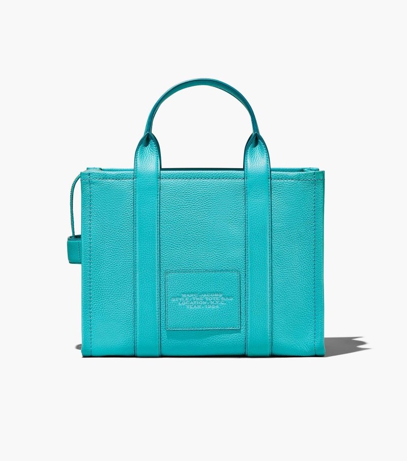 Marc Jacobs The Leather Medium Tote Bag Women Tote Bags Turquoise USA | GP7-1697