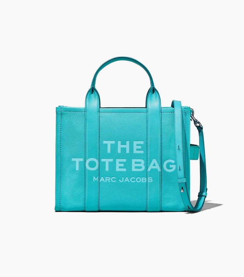 Marc Jacobs The Leather Medium Tote Bag Women Tote Bags Turquoise USA | GP7-1697