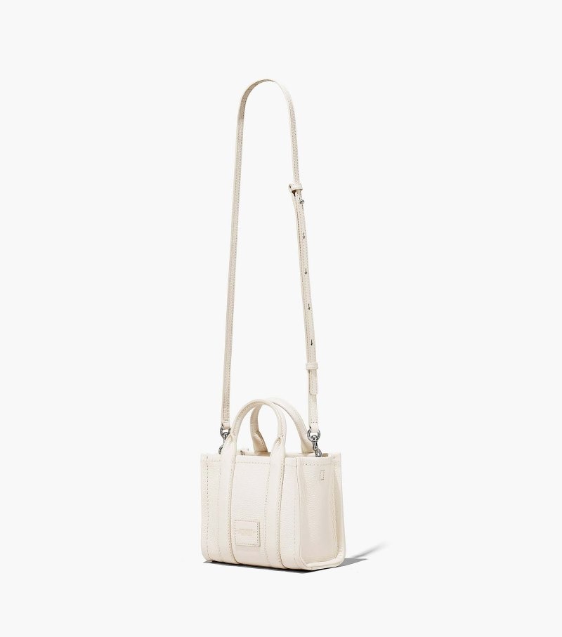 Marc Jacobs The Leather Micro Tote Bag Women Tote Bags White / Silver USA | ON8-2918
