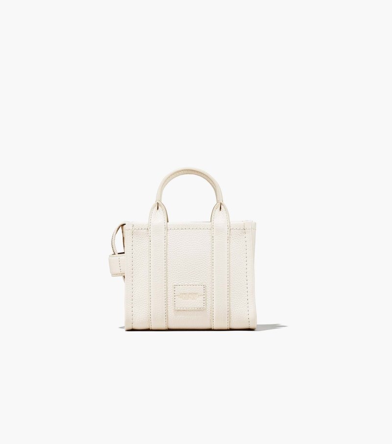 Marc Jacobs The Leather Micro Tote Bag Women Tote Bags White / Silver USA | ON8-2918