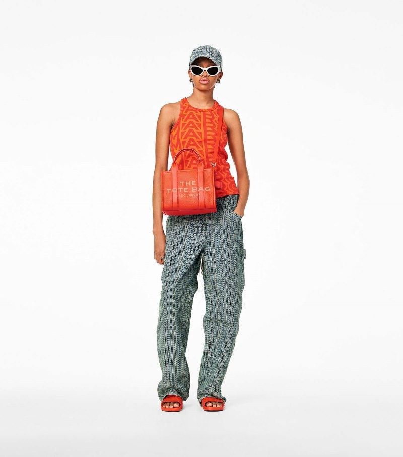 Marc Jacobs The Leather Mini Tote Bag Women Tote Bags Orange USA | FT4-0348