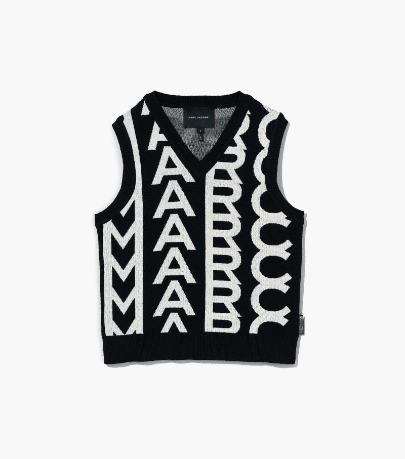 Marc Jacobs The Monogram Knit Vest Women Vests Black / White USA | SG2-0171
