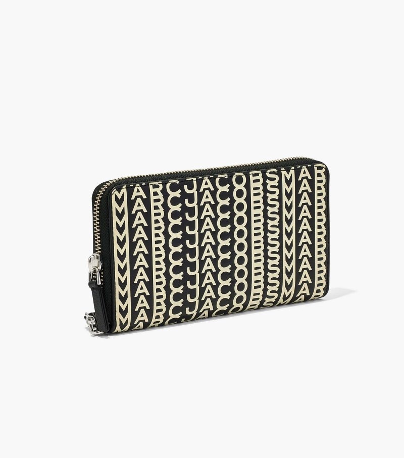 Marc Jacobs The Monogram Leather Continental Wristlet Wallet Women Wallets Black / White USA | DF7-7944