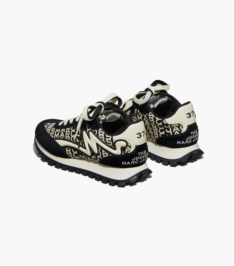 Marc Jacobs The Monogram Leather Jogger Women Sneakers Black / White USA | MJ3-0395