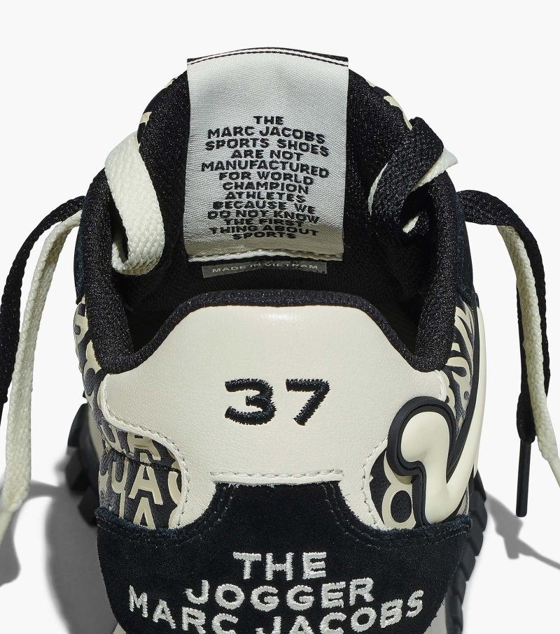 Marc Jacobs The Monogram Leather Jogger Women Sneakers Black / White USA | MJ3-0395