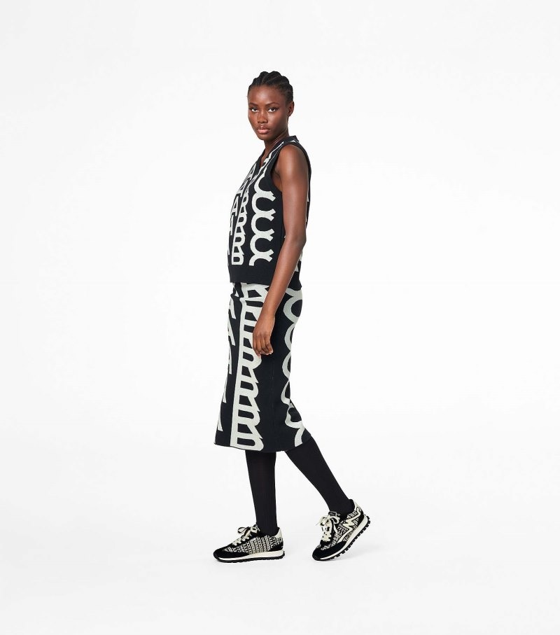 Marc Jacobs The Monogram Leather Jogger Women Sneakers Black / White USA | MJ3-0395