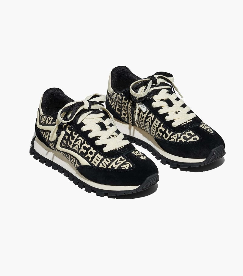 Marc Jacobs The Monogram Leather Jogger Women Sneakers Black / White USA | MJ3-0395