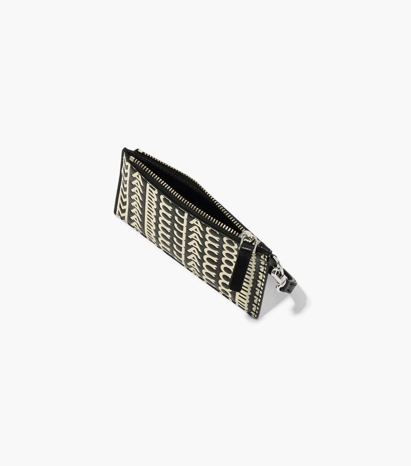 Marc Jacobs The Monogram Leather Top Zip Wristlet Women Wristlet Black / White USA | UI4-3334