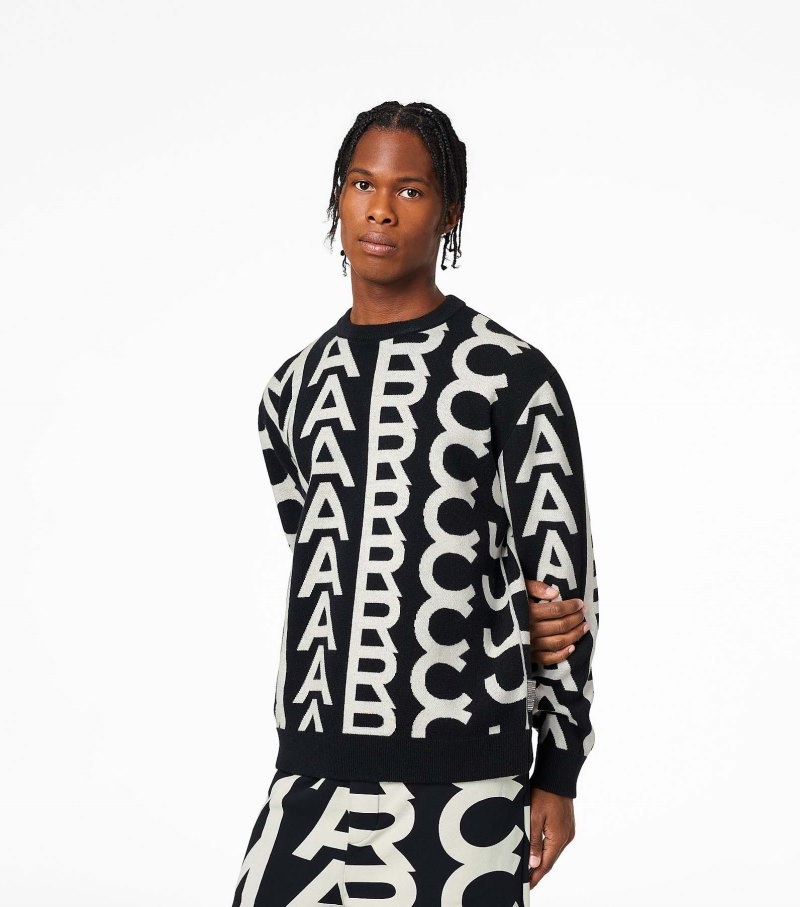 Marc Jacobs The Monogram Oversized Crewneck Women Sweaters Black / White USA | UQ5-1369