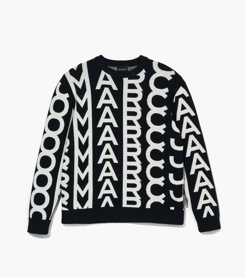Marc Jacobs The Monogram Oversized Crewneck Women Sweaters Black / White USA | UQ5-1369