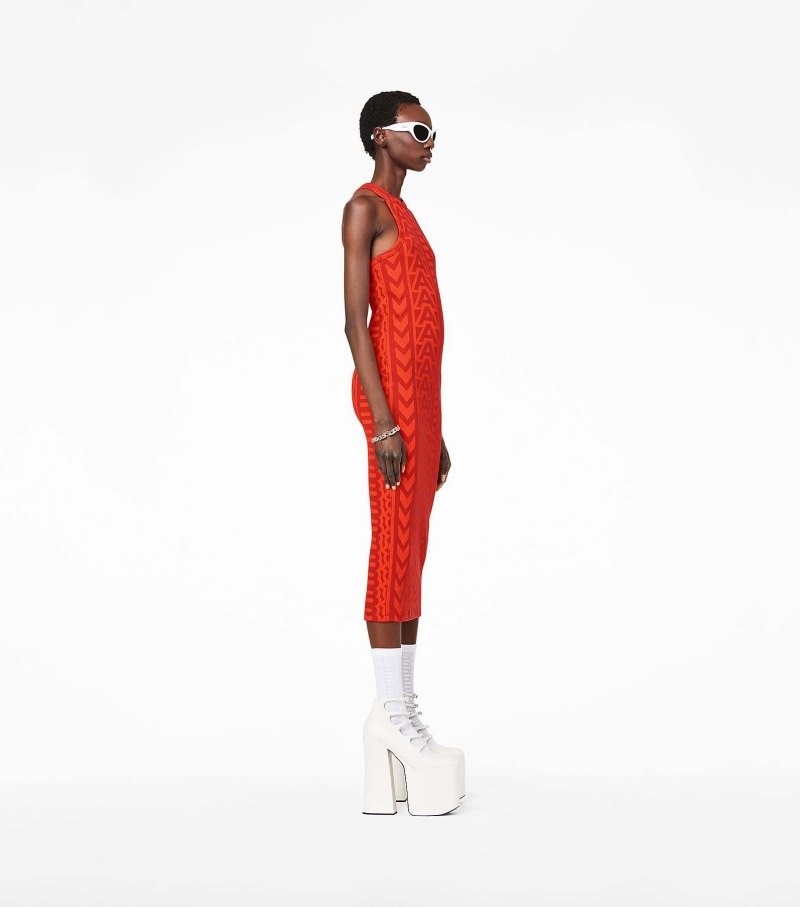 Marc Jacobs The Monogram Racer Rib Dress Women Dresses Orange / Red USA | AC5-7653