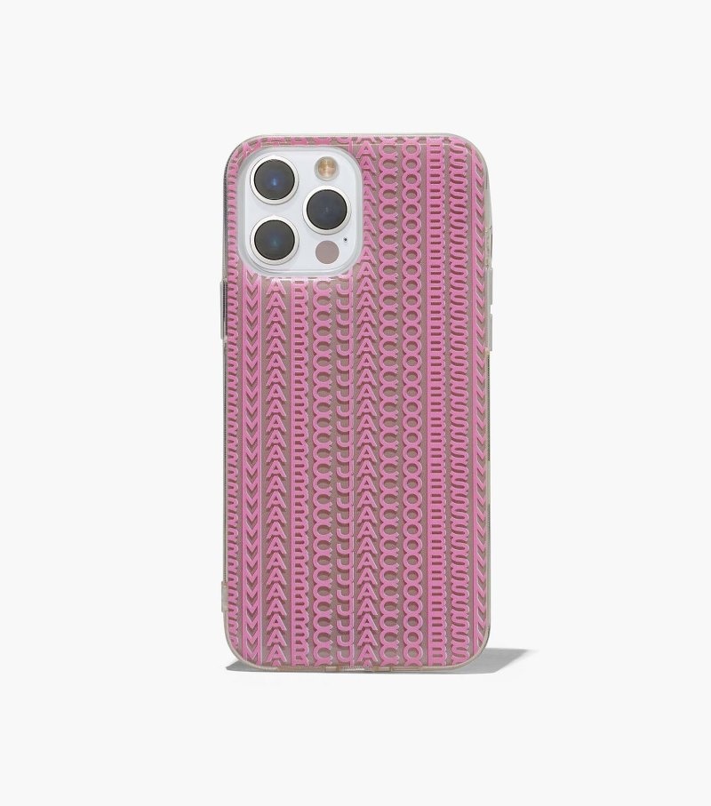 Marc Jacobs The Monogram iPhone Case 14 Pro Women Tech Grey Brown / Pink USA | IB6-3747