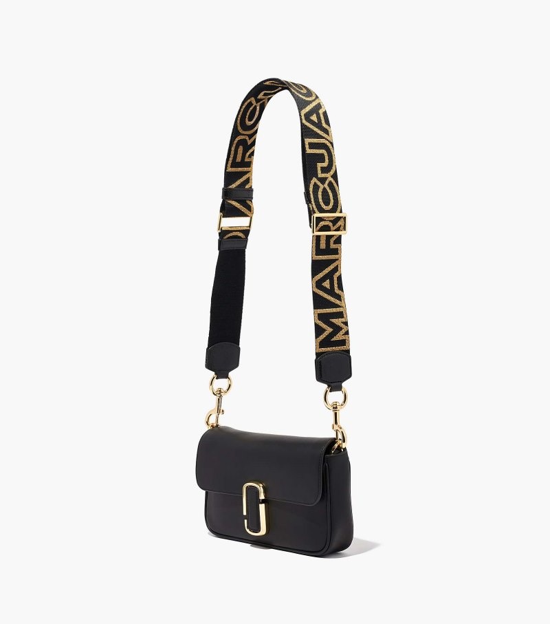 Marc Jacobs The Outline Logo Webbing Strap Women Bag Accessories Black / Gold USA | TD5-7678