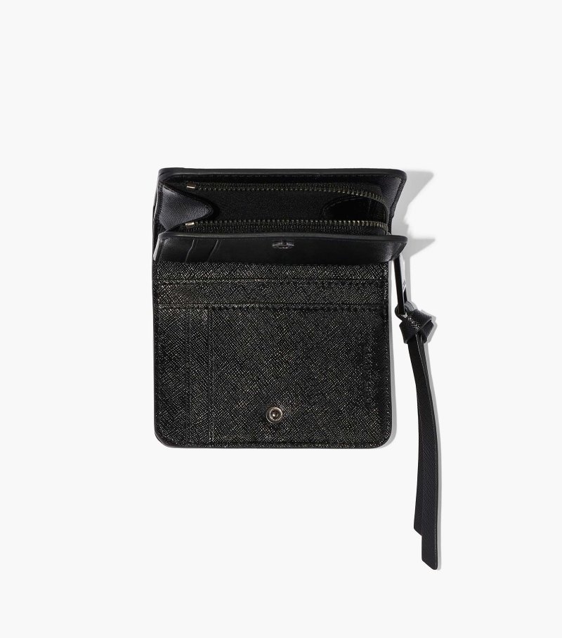 Marc Jacobs The Snapshot Mini Compact Wallet Women Wallets Black / White USA | BI9-5025