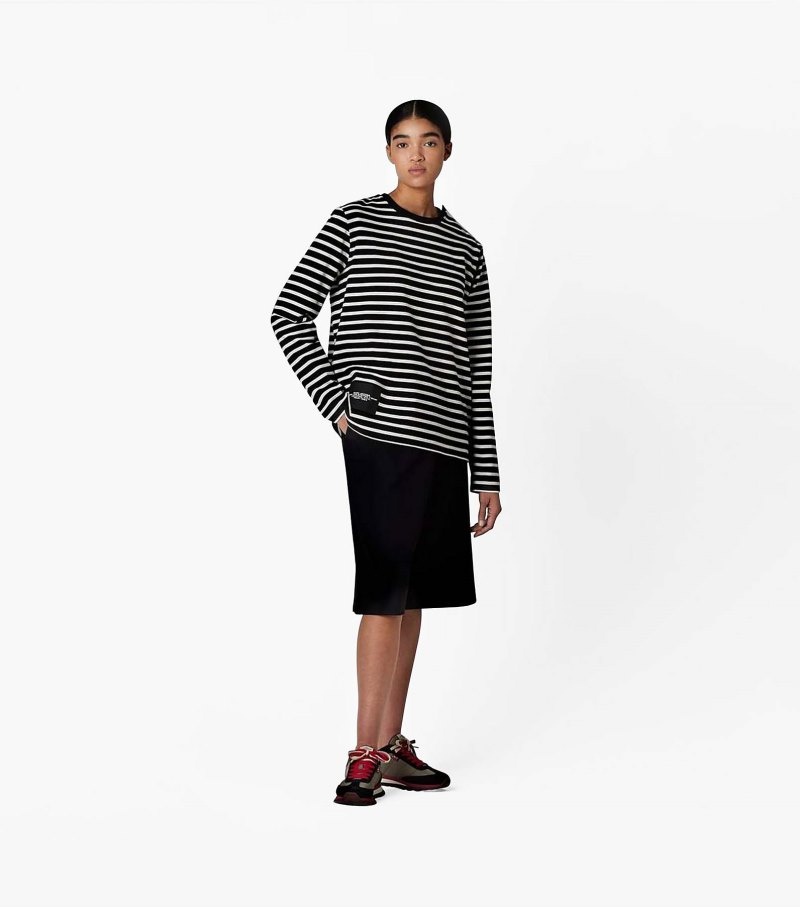 Marc Jacobs The Striped T-Shirt Women T Shirts Black Multicolor USA | AL6-0476