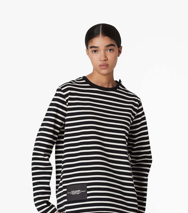 Marc Jacobs The Striped T-Shirt Women T Shirts Black Multicolor USA | AL6-0476