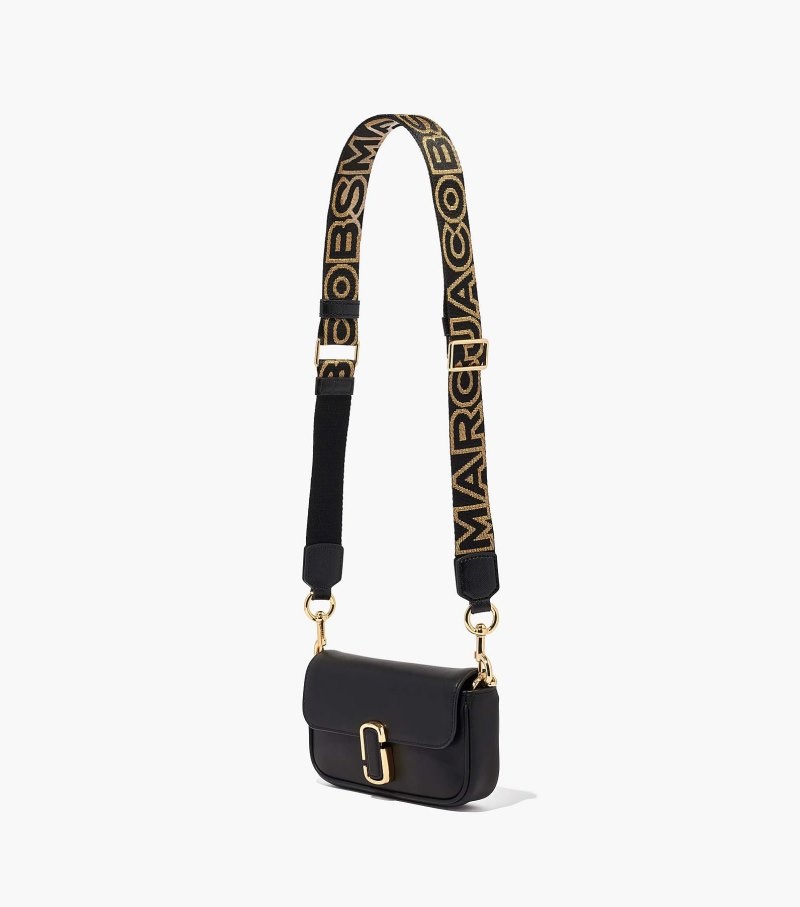 Marc Jacobs The Thin Outline Logo Webbing Strap Women Bag Accessories Black / Gold USA | NK2-3919