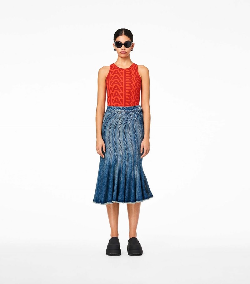 Marc Jacobs The Wave Denim Skirt Women Skirts Blue USA | FX9-8354