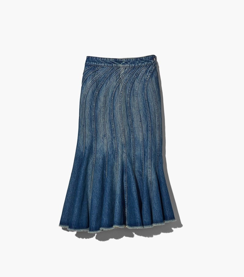 Marc Jacobs The Wave Denim Skirt Women Skirts Blue USA | FX9-8354